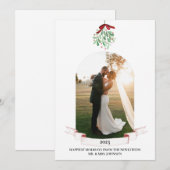 Nieuwgetrouwd Waterverf Mistletoe Foto Vakantiekaa Feestdagenkaart (Voorkant / Achterkant)