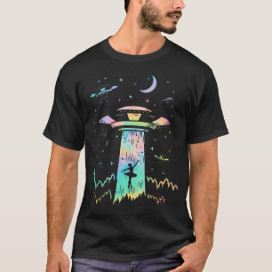 Nieuwigheid Ballerina Ufo Alien Ontvoering Vliegen T-shirt