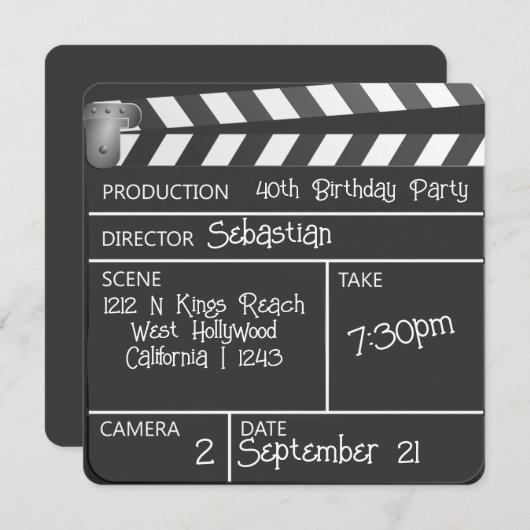 Nieuwigheid gepersonaliseerde film Clapperboard Ve Kaart (Voorkant / Achterkant)