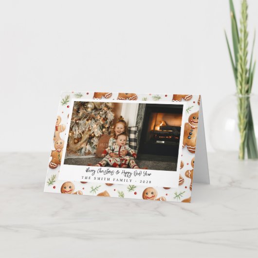 Nieuwigheid Gingerbread Heren Vakantiefoto Bedankkaart (Voorkant)