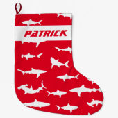 Nieuwigheid haai liefhebber rood en wit feestelijk grote kerstsok (Voorkant)