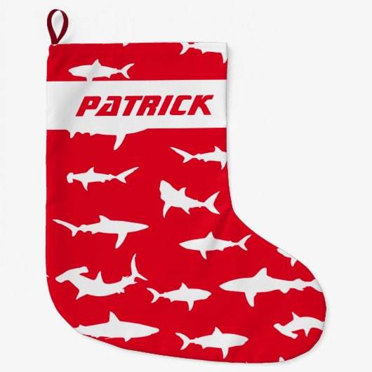 Nieuwigheid haai liefhebber rood en wit feestelijk grote kerstsok (Voorkant)