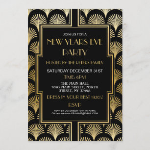 Nieuwjaar 1920: Eve Gatsby Party Black & Gold Fan Kaart