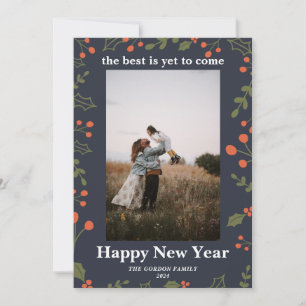 Nieuwjaar 1 Foto Botanische Holiday Holly Modern Feestdagenkaart