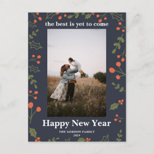 Nieuwjaar 1 Foto Botanische Holiday Holly Modern Feestdagenkaart