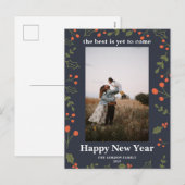 Nieuwjaar 1 Foto Botanische Holiday Holly Modern Feestdagenkaart (Voorkant / Achterkant)