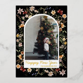 Nieuwjaar 1 Foto Waterverf botanische flora Folie Feestdagenkaart (Voorkant)