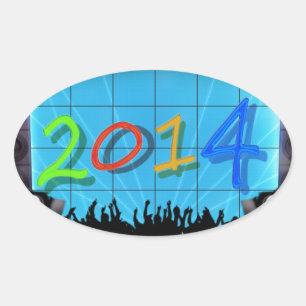 Nieuwjaar 2014 Kantoor Stad Feest Kleurrijk Plezie Ovale Sticker