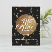 Nieuwjaar 2021 | Bedrijfs Gold Confetti Feestdagenkaart (Staand voorkant)