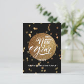 Nieuwjaar 2021 | Bedrijfs Gold Confetti Feestdagenkaart (Staand voorkant)