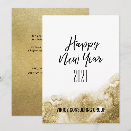 Nieuwjaar 2021 | Business Gold Abstract Feestdagenkaart (Voorkant / Achterkant)