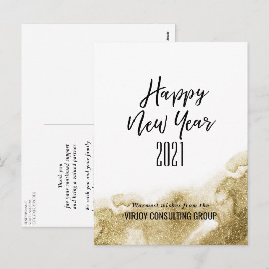 Nieuwjaar 2021 | Business Gold Abstract Feestdagenkaart (Voorkant / Achterkant)