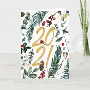 Nieuwjaar 2021 Festive Pine Bough Gold Business Feestdagen Kaart