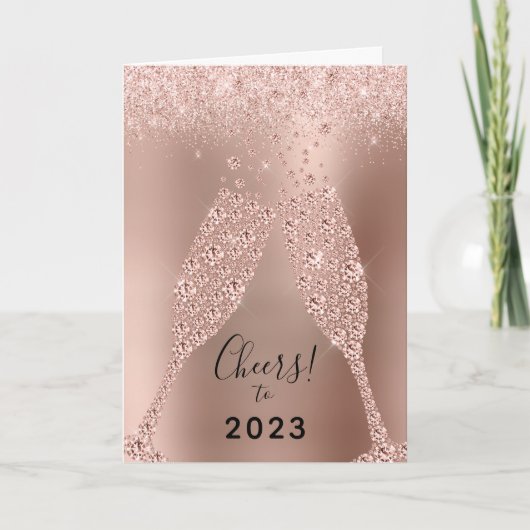 Nieuwjaar 2022 Roos Gold Metallic Glitter Feestdagen Kaart (Voorkant)