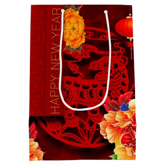 Nieuwjaar 2022 van Chinese tijgervolken op papier Medium Cadeauzakje (Achterkant)
