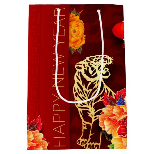 Nieuwjaar 2022 van de Chinese tijger op papier Medium Cadeauzakje (Achterkant)
