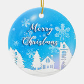 Nieuwjaar 2023 Blauwe Witte Huis Snow Keramisch Ornament (Voorkant)