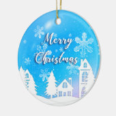 Nieuwjaar 2023 Blauwe Witte Huis Snow Keramisch Ornament (Links)