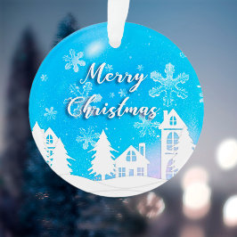 Nieuwjaar 2023 Blauwe Witte Huis Snow Ornament