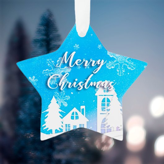 Nieuwjaar 2023 Blauwe Witte Huis Snow Ornament