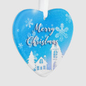 Nieuwjaar 2023 Blauwe Witte Huis Snow Ornament (voorkant)