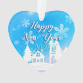 Nieuwjaar 2023 Blauwe Witte Huis Snow Ornament (achterkant)