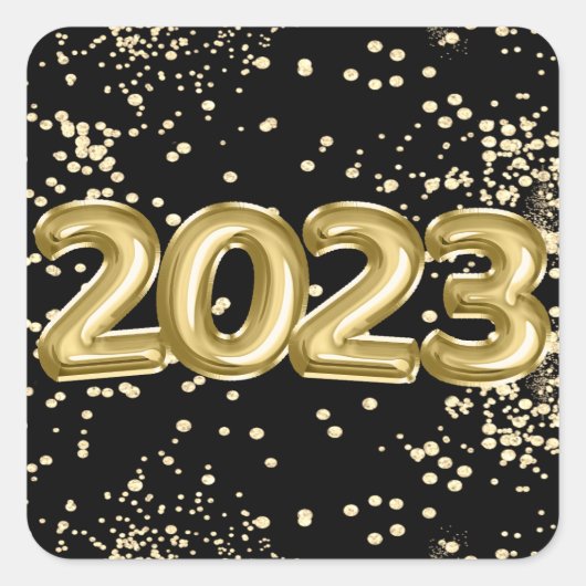 Nieuwjaar 2023 | Gouden en zwarte ballonconfetti Vierkante Sticker (Voorkant)