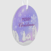 Nieuwjaar 2023 Paars Witte Huis Sneeuwkwasjes Ornament (voorkant)