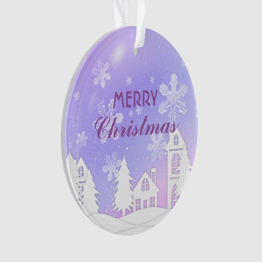 Nieuwjaar 2023 Paars Witte Huis Sneeuwkwasjes Ornament (voorkant)