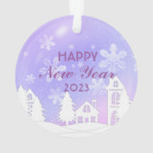 Nieuwjaar 2023 Paars Witte Huis Sneeuwkwasjes Ornament (achterkant)