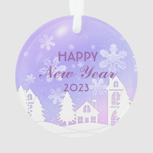 Nieuwjaar 2023 Paars Witte Huis Sneeuwkwasjes Ornament (achterkant)