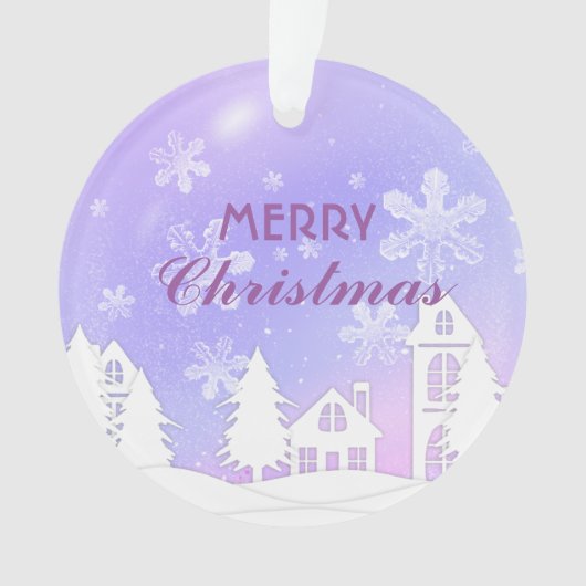 Nieuwjaar 2023 Paars Witte Huis Sneeuwkwasjes Ornament (voorkant)