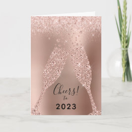 Nieuwjaar 2023 Roos Gold Metallic Glitter Feestdagen Kaart