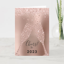 Nieuwjaar 2023 Roos Gold Metallic Glitter Feestdagen Kaart