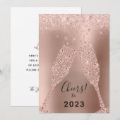 Nieuwjaar 2023 Roze Goud Metaalglitter Feestdagenkaart (Voorkant / Achterkant)