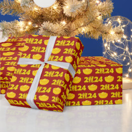 Nieuwjaar 2024 Chinees karakter Dragon Gold Red Cadeaupapier