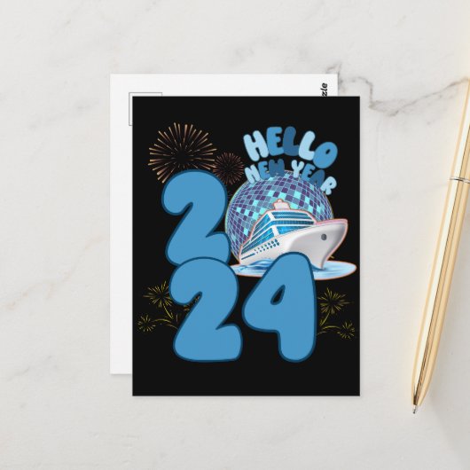 Nieuwjaar 2024 Cruise Vakantie Reizen Matching NYE Briefkaart (Voorkant / Achterkant in situ)