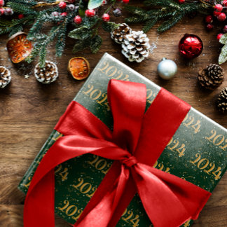 Nieuwjaar 2024 Kerstmis Groen Wrapping Papier