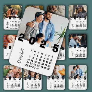 Nieuwjaar 2025 December maand Kalender Familiefoto Magneet