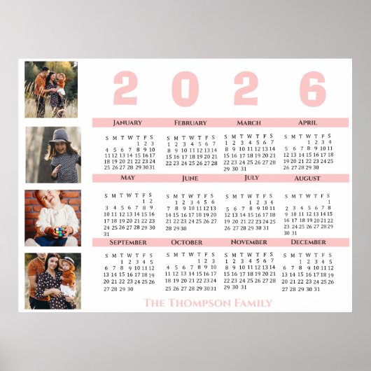 Nieuwjaar 2025 Kalender Familie Multi Photo Collag Poster (Voorkant)