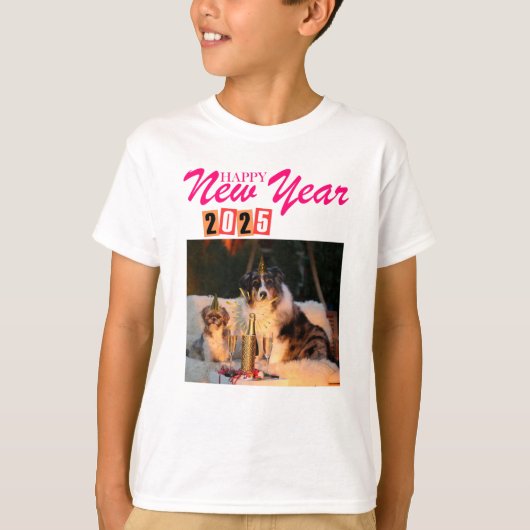 Nieuwjaar 2025 kinder T-shirt – Feestelijk Hondenf (Voorkant)