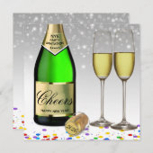 Nieuwjaar 2025 Mousserende wijn fles uitnodiging (Voorkant / Achterkant)