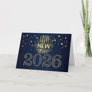 Nieuwjaar 2025 Navy Blue en Gold Stars Feestdagen Kaart