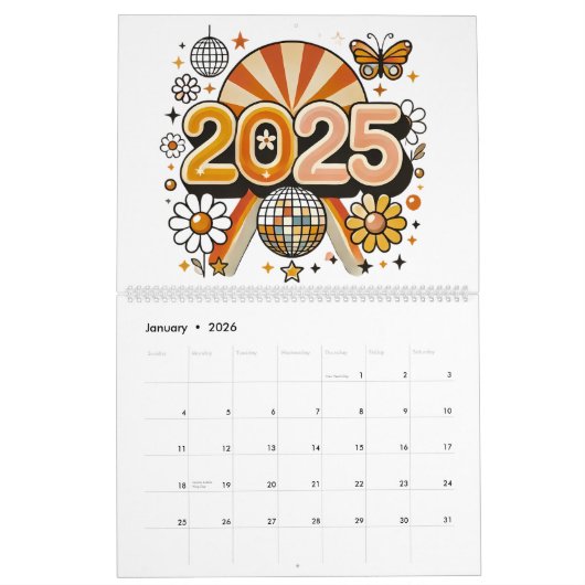 Nieuwjaar 2025 retro viering kalender (Jan 2026)