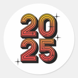 Nieuwjaar 2025 retro viering ronde sticker