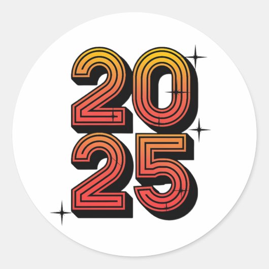 Nieuwjaar 2025 retro viering ronde sticker (Voorkant)
