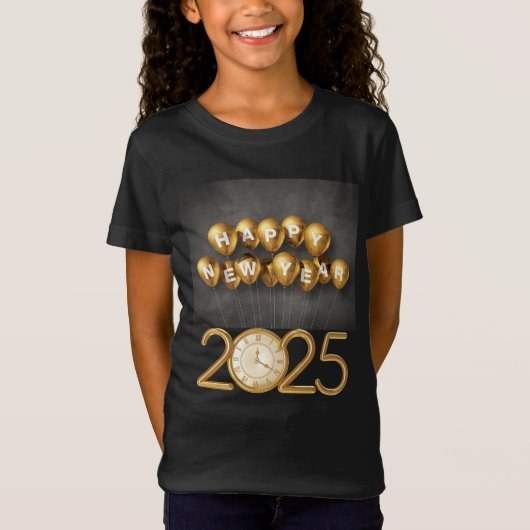 Nieuwjaar 2025 T-shirt Design met ballonnen en klo (Voorkant)