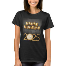 Nieuwjaar 2025 T-shirt Design met ballonnen & klok