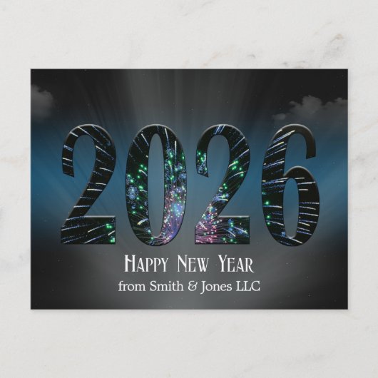 Nieuwjaar 2025 Vuurwerk en wolken Feestdagenkaart (Voorkant)