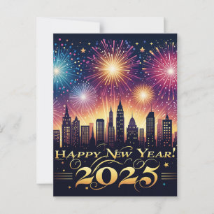 Nieuwjaar 2025 Vuurwerkviering postkaart